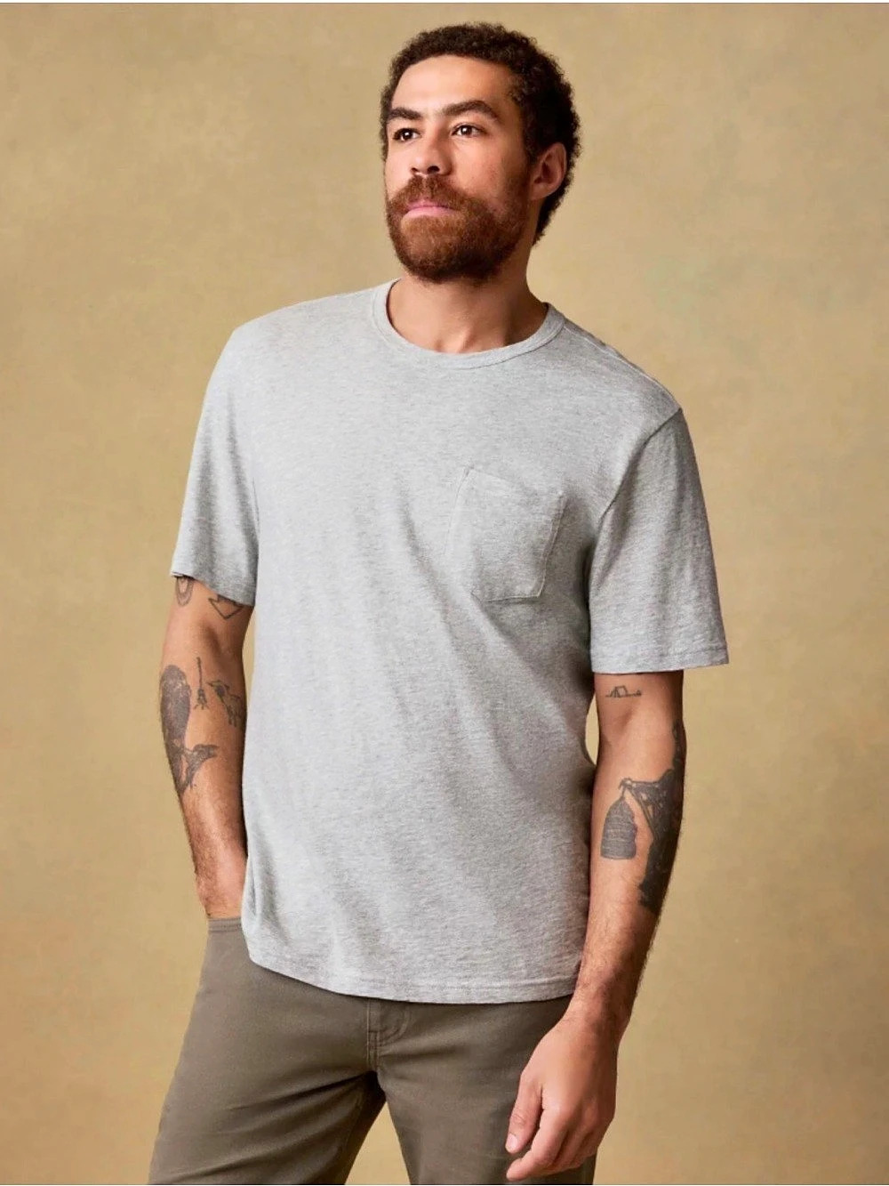 Faherty Sunwashed Regenerative Pocket Tee - Granite Heather